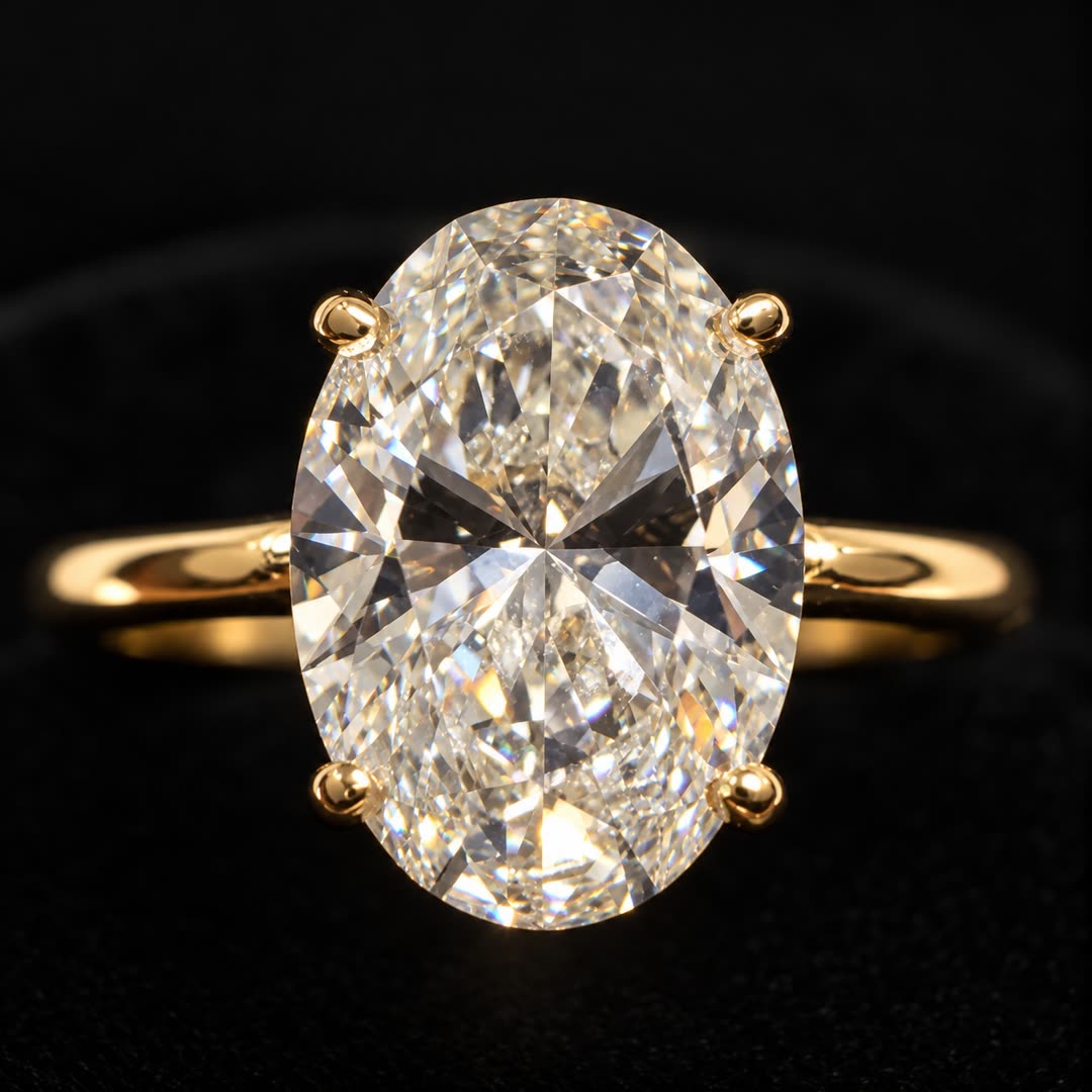 Anillo de compromiso en oro amarillo 14K con diamante oval de laboratorio de 1.46 ct