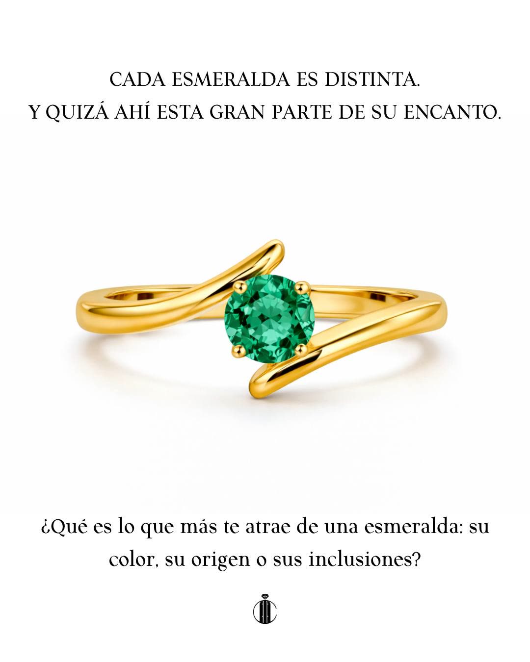 Anillo de esmeralda redonda en oro amarillo