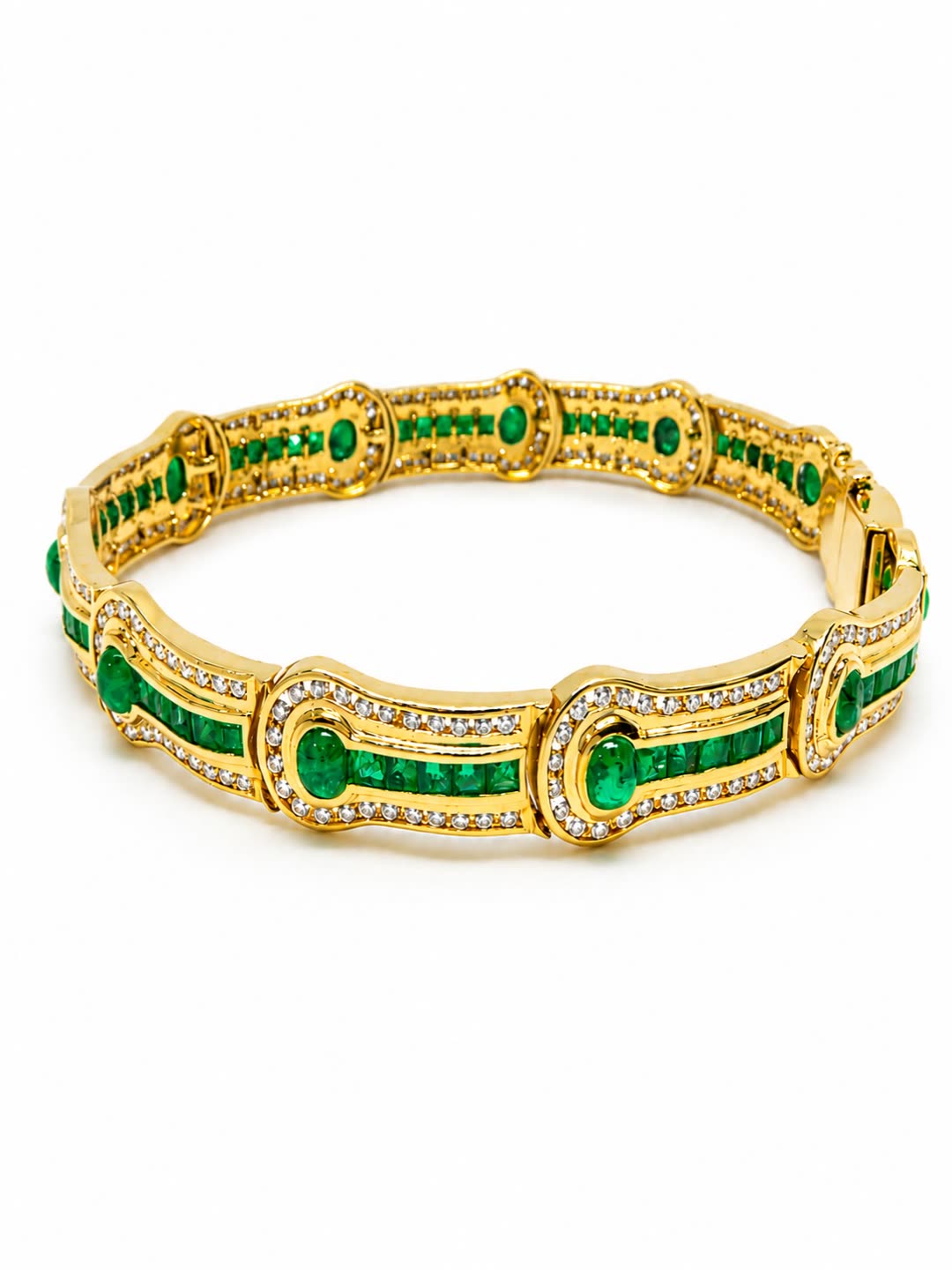 Pulsera de esmeraldas y diamantes naturales en oro amarillo 18K