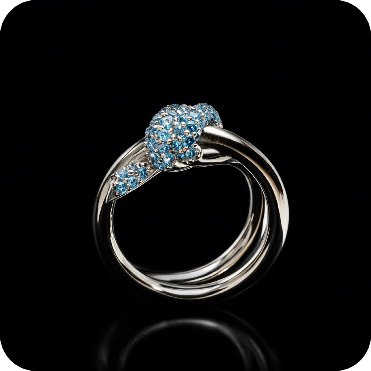 Anillo de oro blanco 14K con diamantes naturales azules, pieza del taller